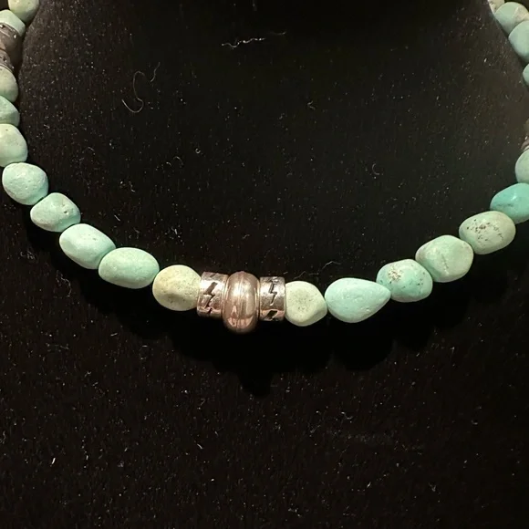 Hand Crafted Natural Turquoise & Sterling Silver Beaded Choker - Picture 2 of 4